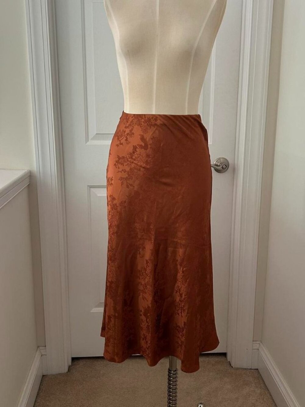 Altar'd State orange brown copper maxi skirt with floral pattern. Size S